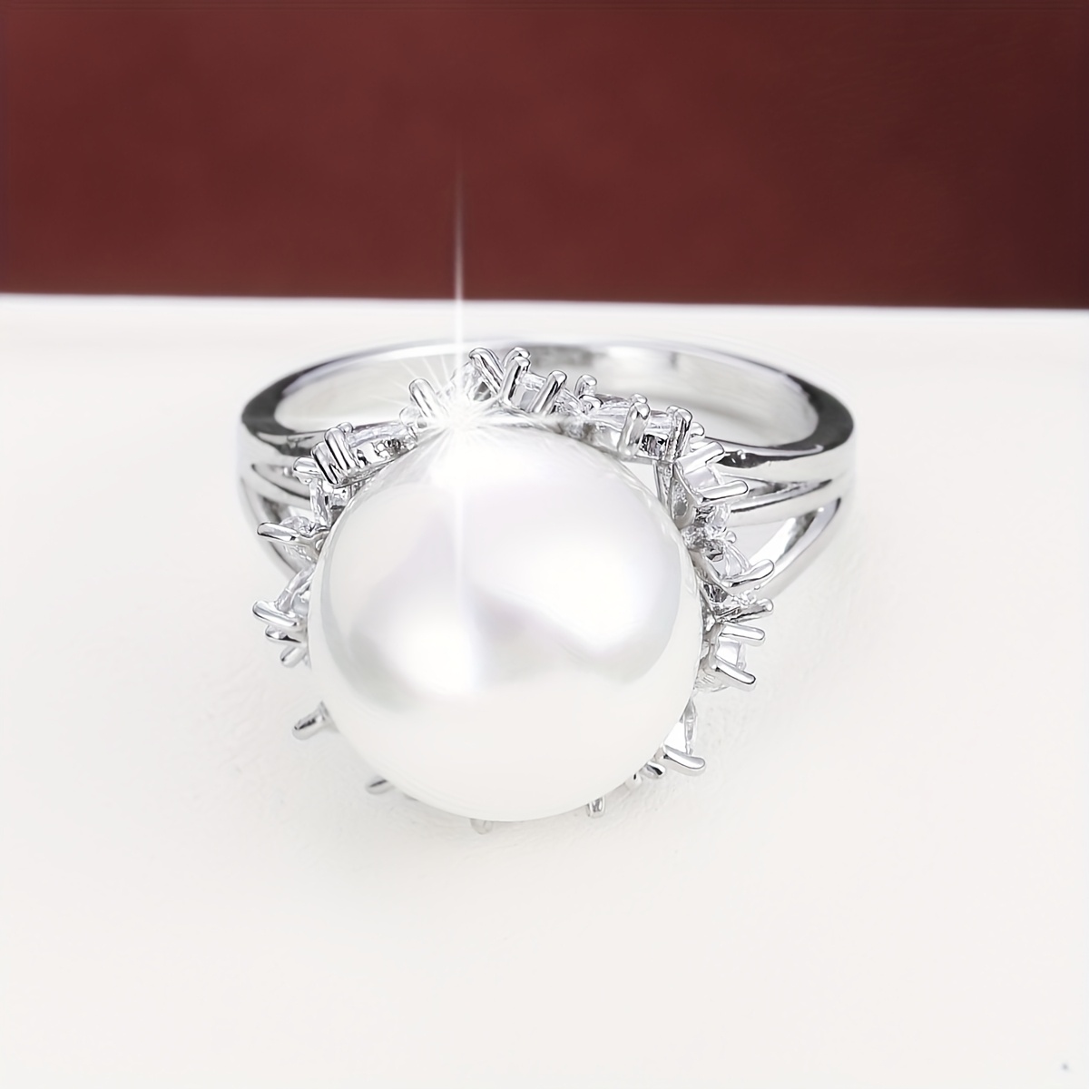 Women's Stylish Floral Design Ring with Zirconia & Pearls